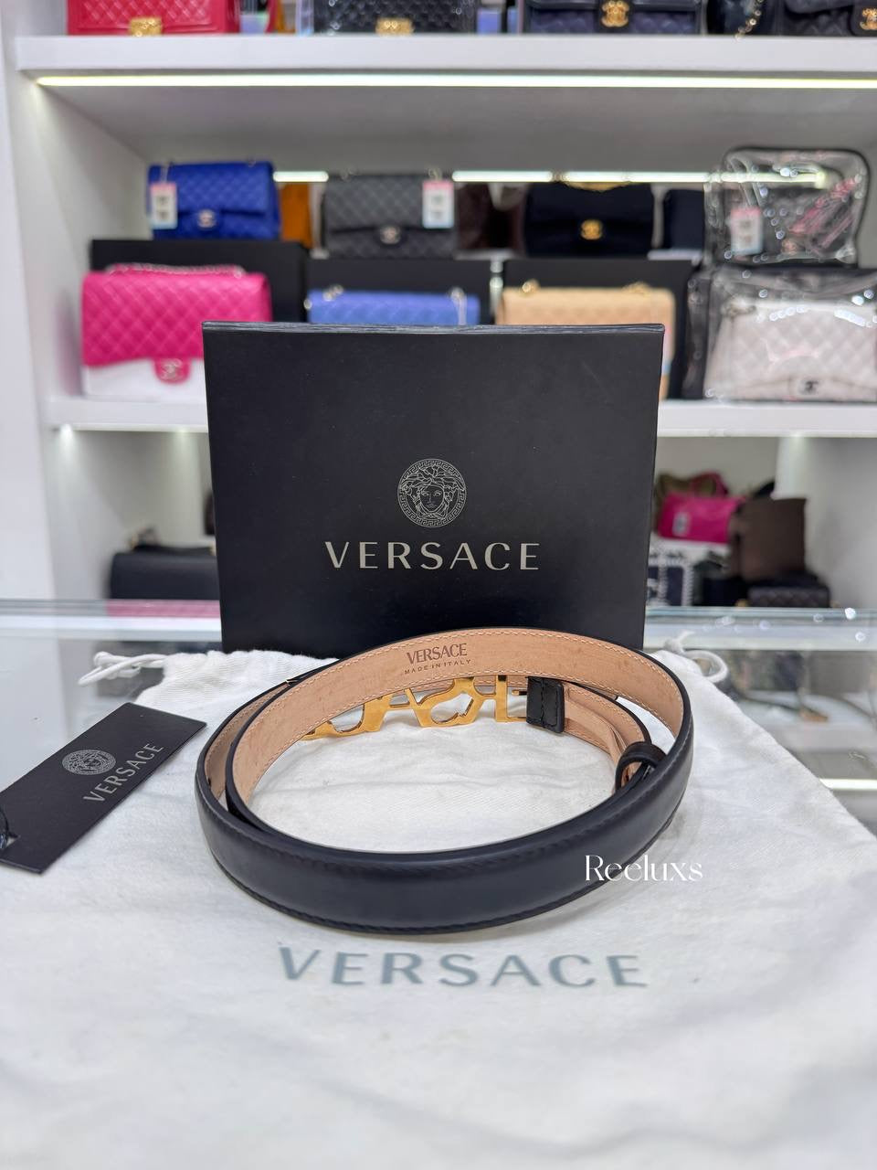 VERSACE Logo Thin Leather Belt