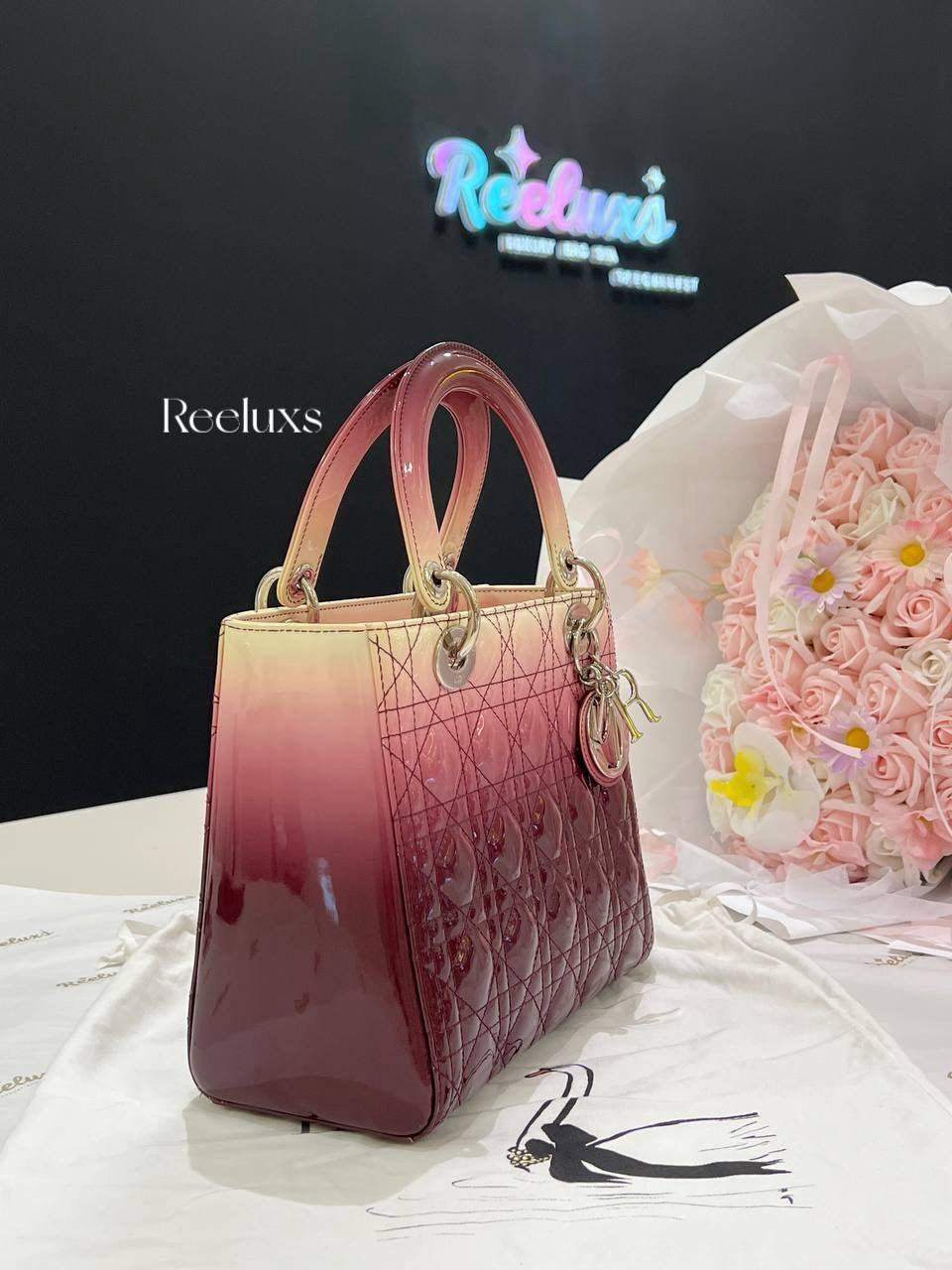 CHRISTIAN DIOR Medium Ombre Patent Leather Cannage Bag