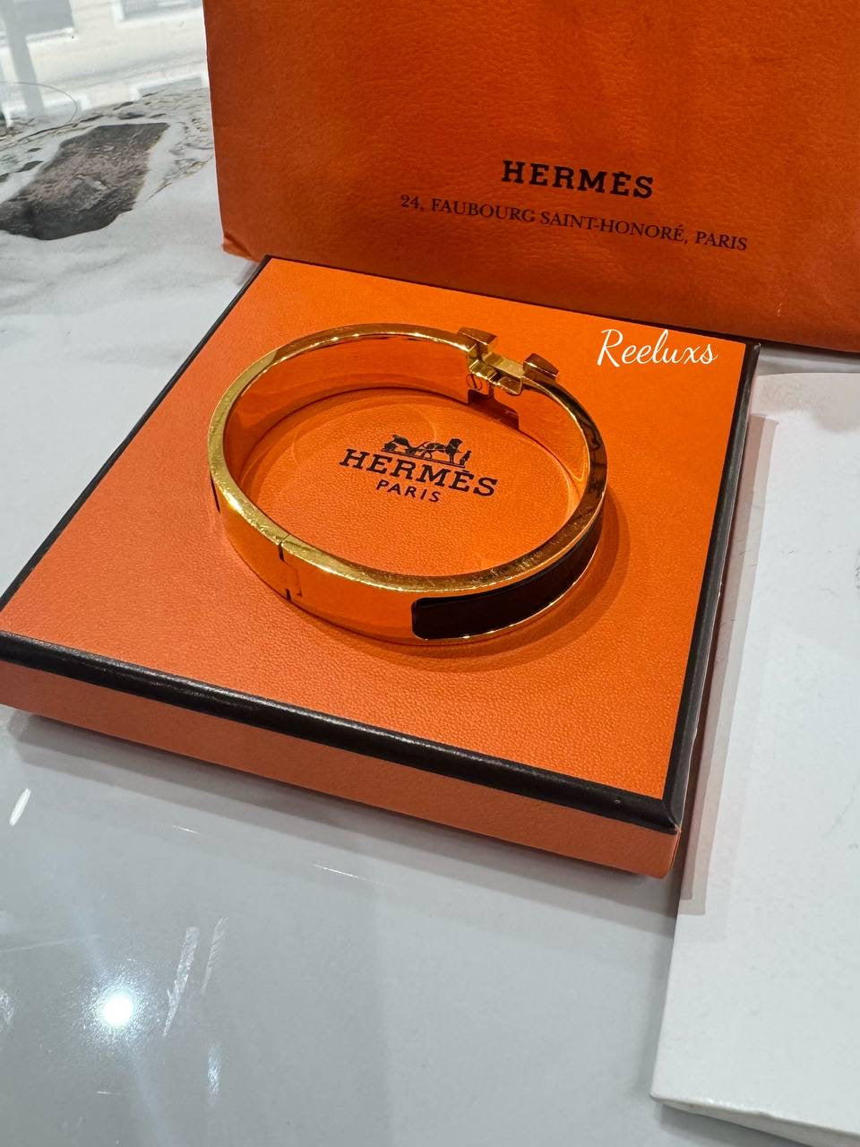 2023 FULL SET HERMES Bracelet Clic H Plor Noir PM Gold Hardware For Women's