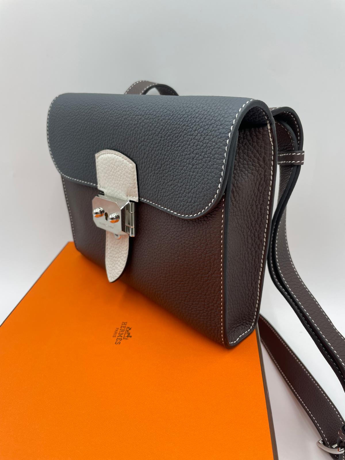 Hermes Sac a depeches 21 colorblock bag in Togo calfskin with Palladium plated - Reeluxs 