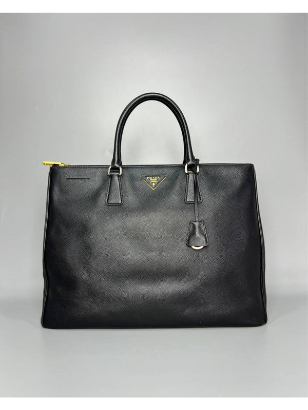 PRADA Saffiano Double-Zip Executive Black Tote Bag - Reeluxs 