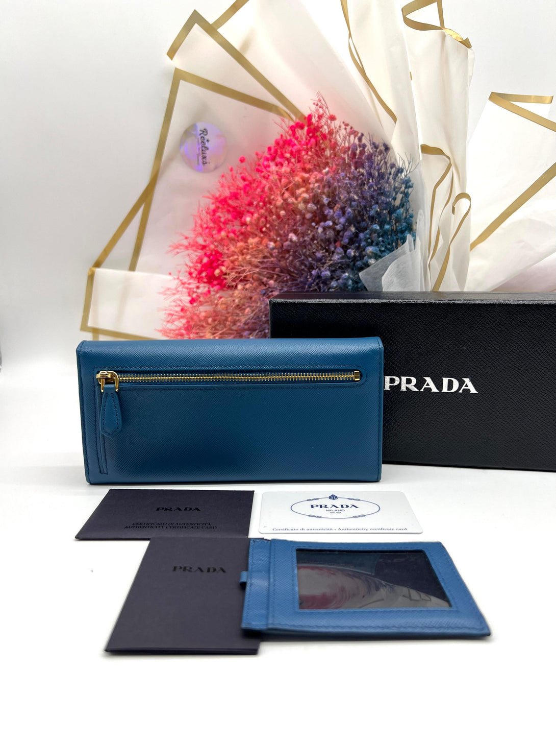 PRADA Saffiano Fiocco Ribbon 1M1132 Women's Saffiano Long Wallet (bi-fold) Bluette - Reeluxs 