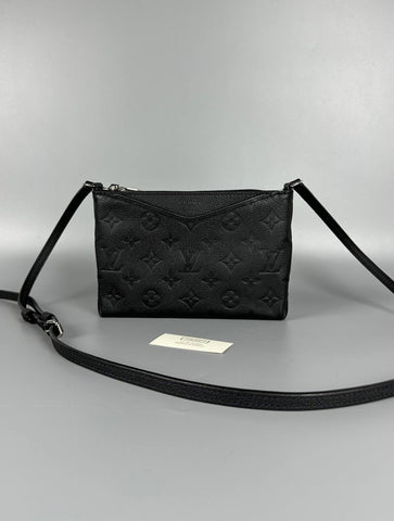 LOUIS VUITTON LV Black Monogram Empreinte Leather Pallas Pochette Crossbody Bag