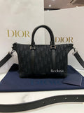 FULL SET  2024 DIOR Weekender 25 Black Dior Qblique Jacquard And Black Grained Calfskin Hand Bag / Shoulder Bag