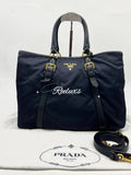 PRADA 2Way Bag Handbag Navy Nylon Leather