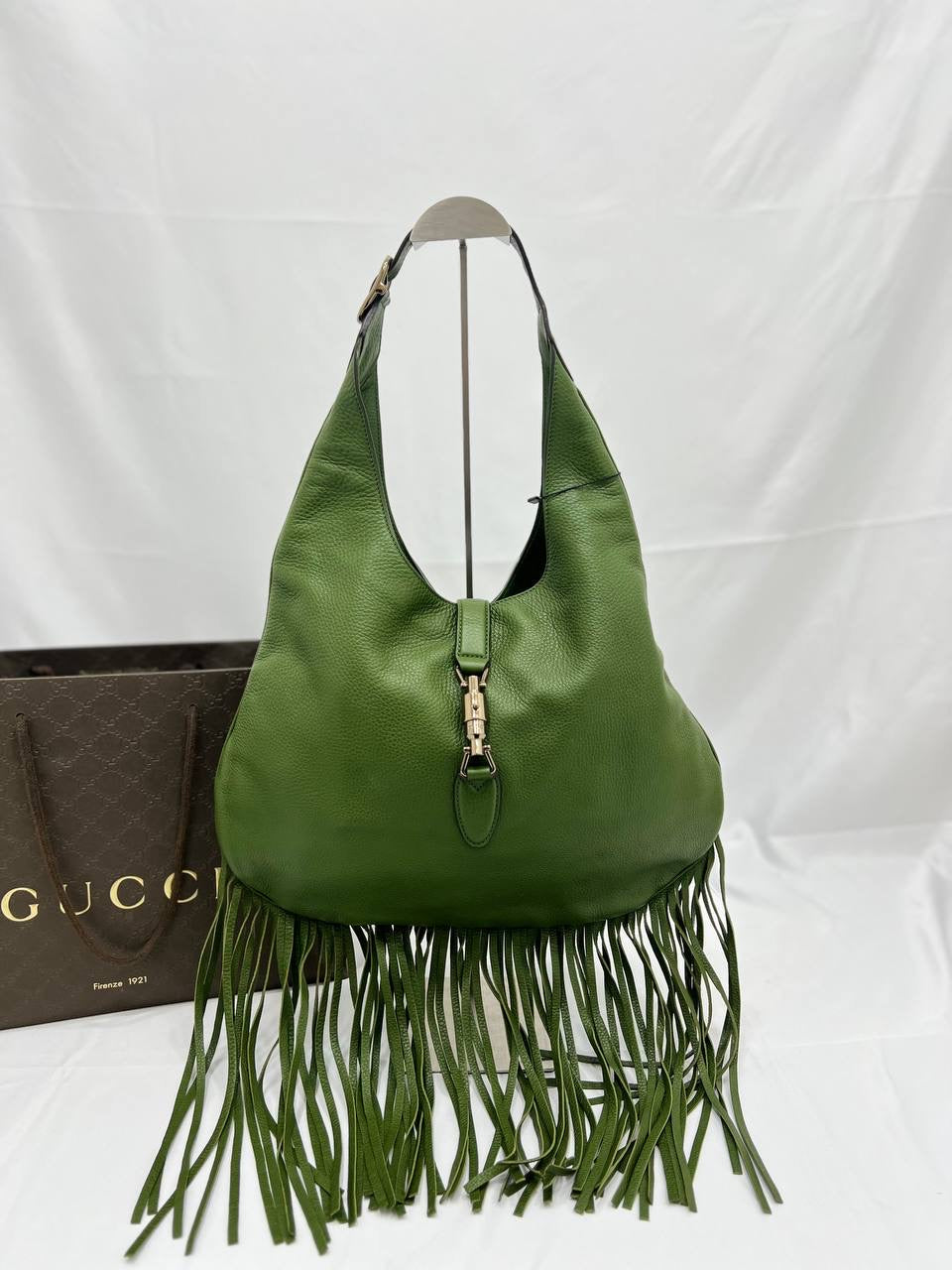 GUCCI Nouveau Fringe In Green Handbag