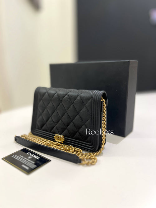 CHANEL Caviar Quilted Boy Wallet On Chain