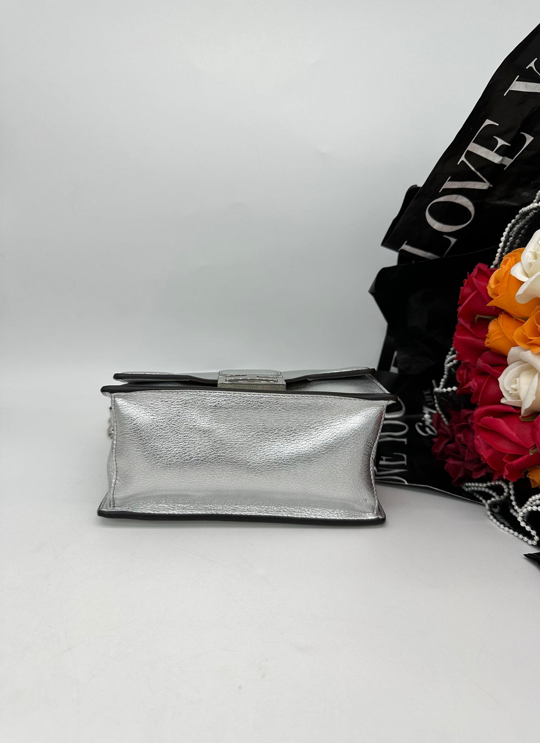 FENDI Kan U Chain Sling Bag Silver Leather For Women Bag - Reeluxs 