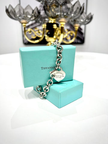 Tiffany & Co. Return to Tiffany Heart Charm Bracelet in Sterling Silver with Blue Box - Reeluxs 