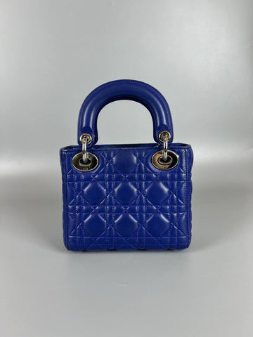 CHRISTIAN DIOR Lady Mini Blue Chain Flap Ver 2 Way  Shoulder Bag