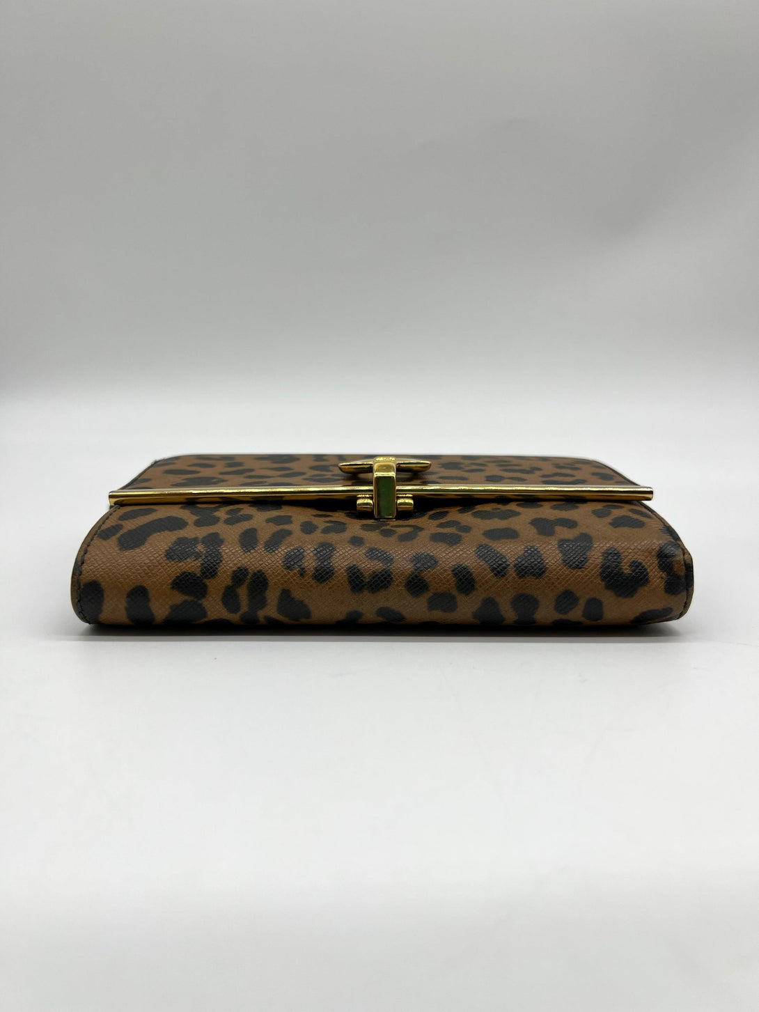 Salvatore Ferragamo Leopard Print Leather Gancio Bit Compact Wallet - Reeluxs 