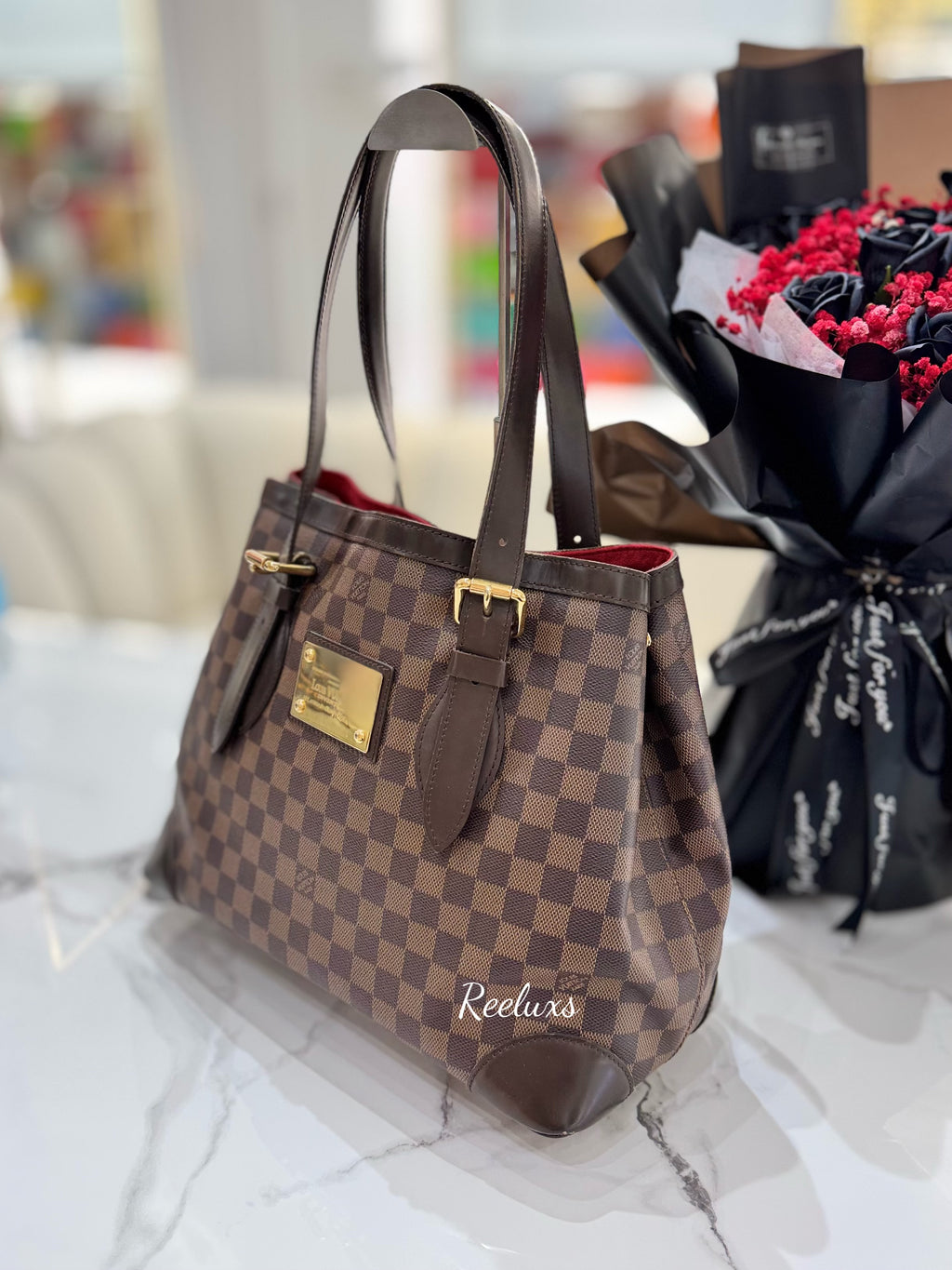 LOUIS VUITTON LV Damier Ebene Canvas Hampstead MM Shoulder Bag