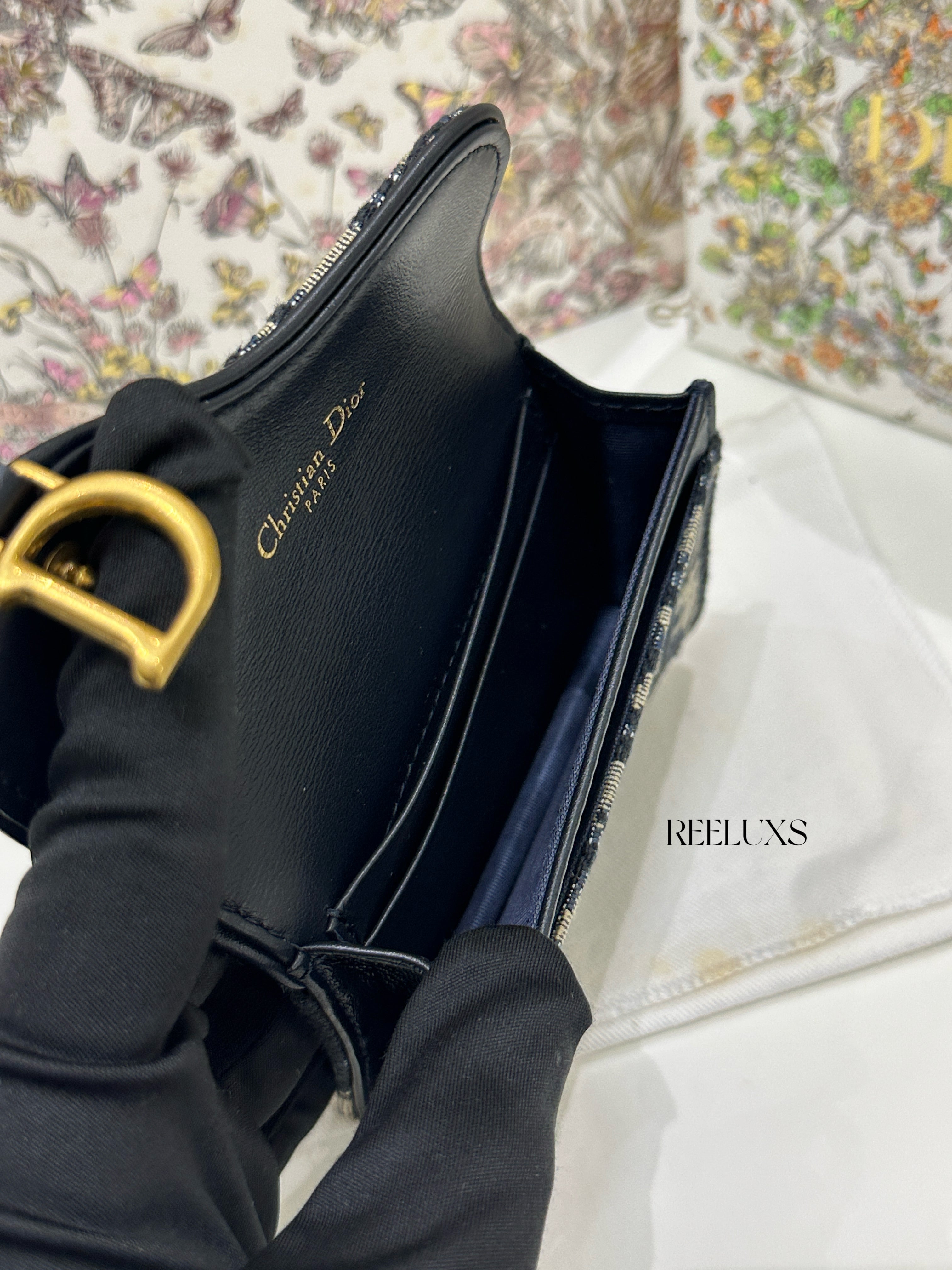 CHRISTIAN DIOR Saddle Bloom Card Holder