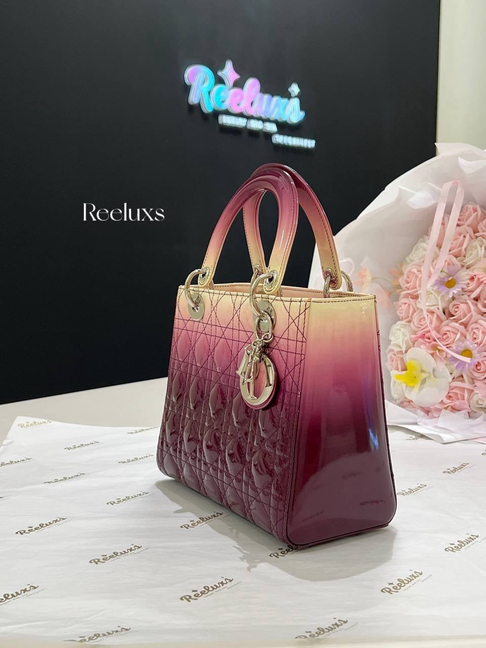 CHRISTIAN DIOR Medium Ombre Patent Leather Cannage Bag