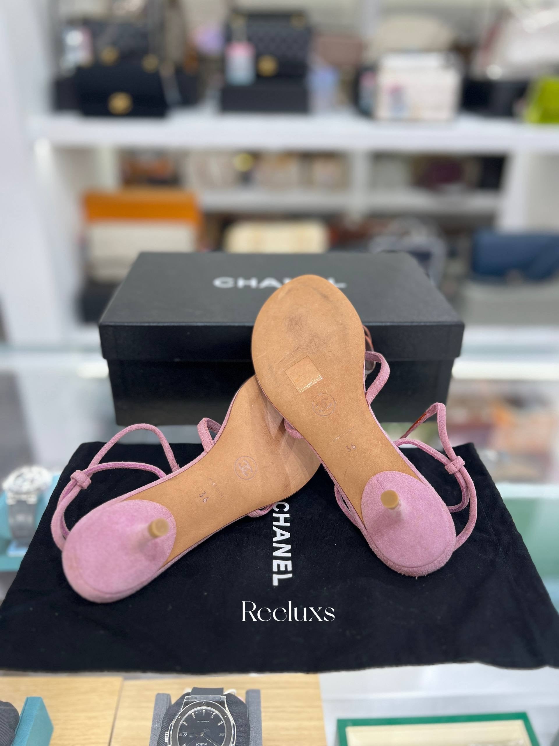 CHANEL Camellia Ankle Strap Sandals Size 36