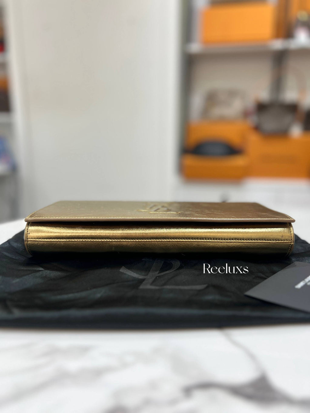 SAINT LAURENT De JOUR Clutch  Metallic Gold Leather