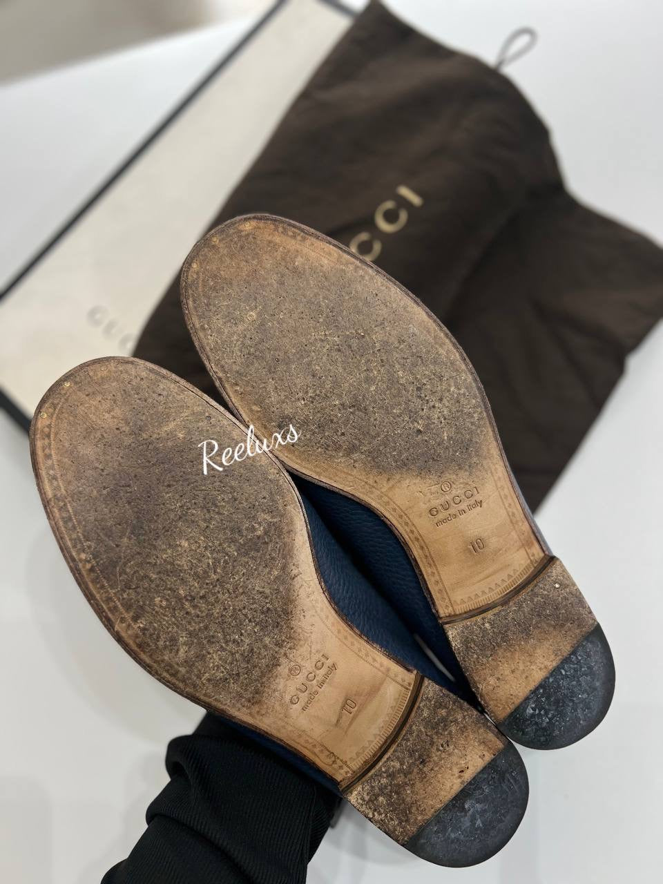 GUCCI Blue Leather Horsebit Loafer