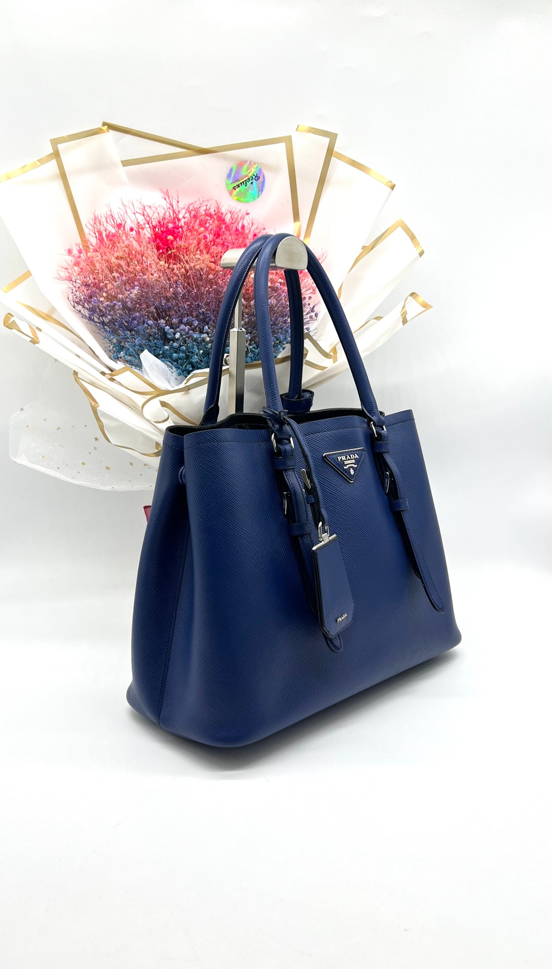 Prada Saffiano Cuir Covered-Strap Double Bag, Blue - Reeluxs 