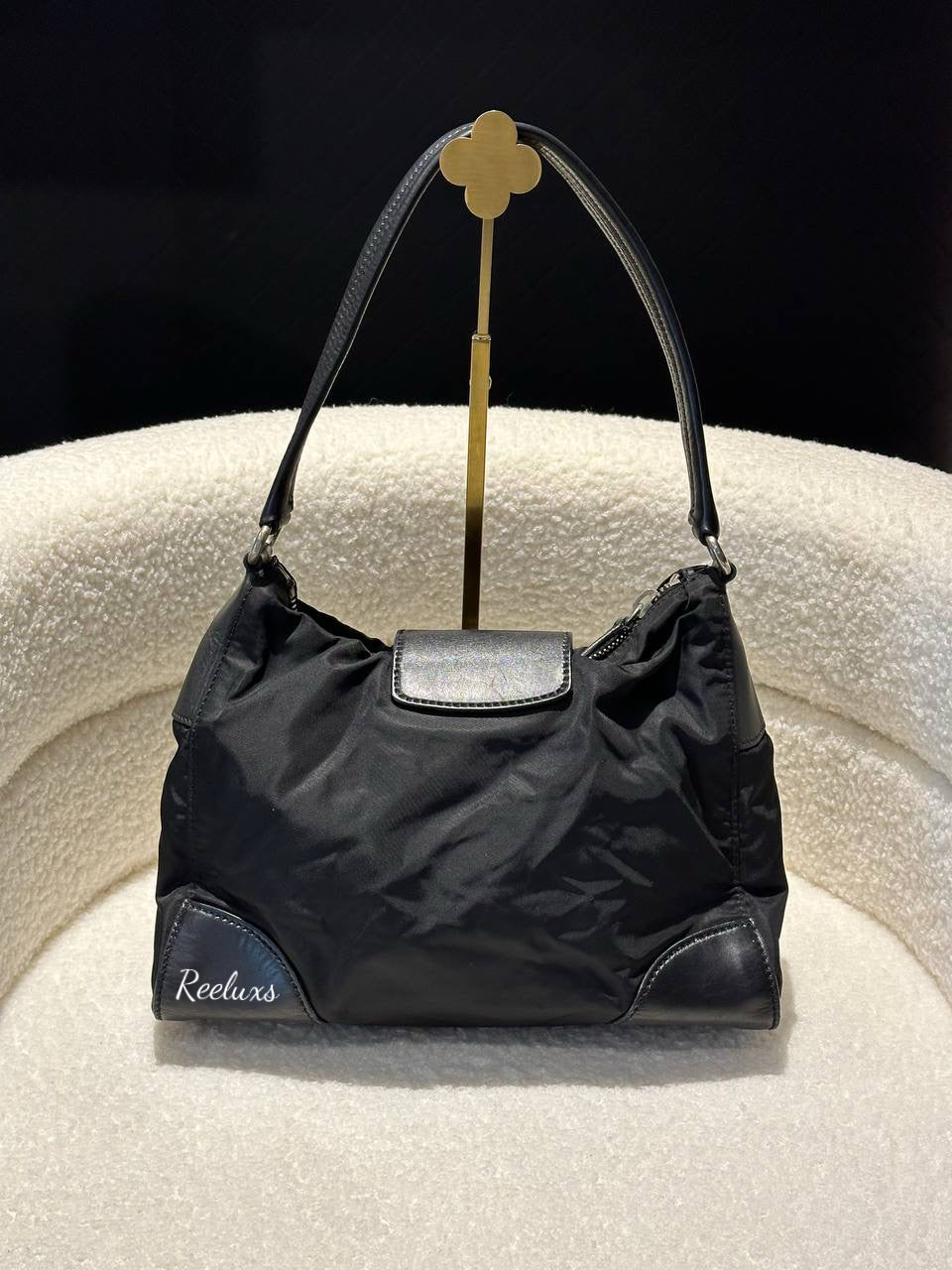 PRADA Tessuto Black Nylon Leather Hobo Bag / Shoulder Bag