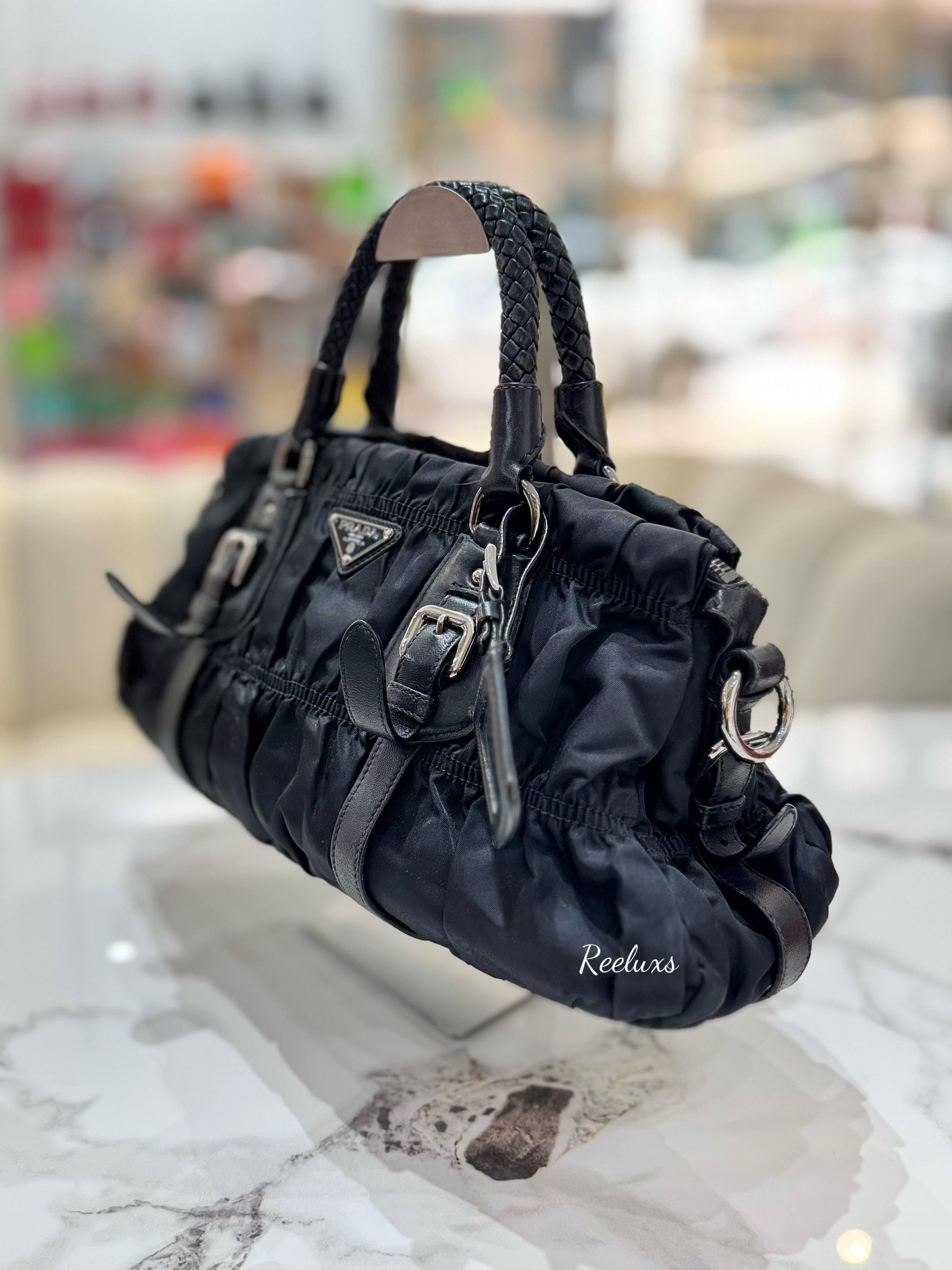 PRADA  Gathered Nylon Black Women's Shoulder Bag