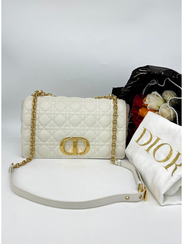 DIOR Women Large Dior Caro Bag Supple Cannage Calfskin-White - Reeluxs 