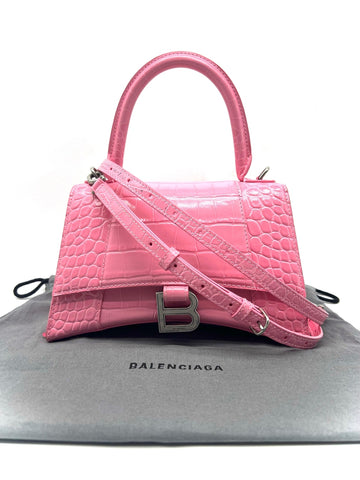 BALENCIAGA Hourglass Small Pink Crocodile top handle - Reeluxs 