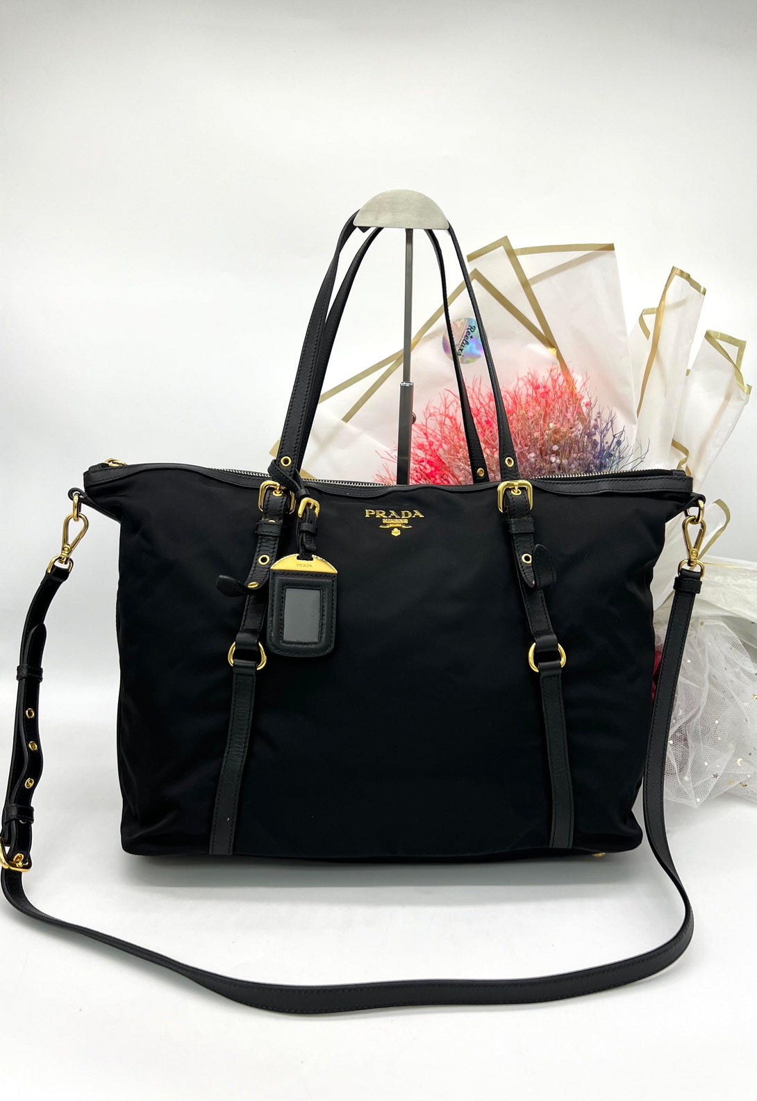 PRADA Tote Bag Nylon Leather 2way Black Bag - Reeluxs 