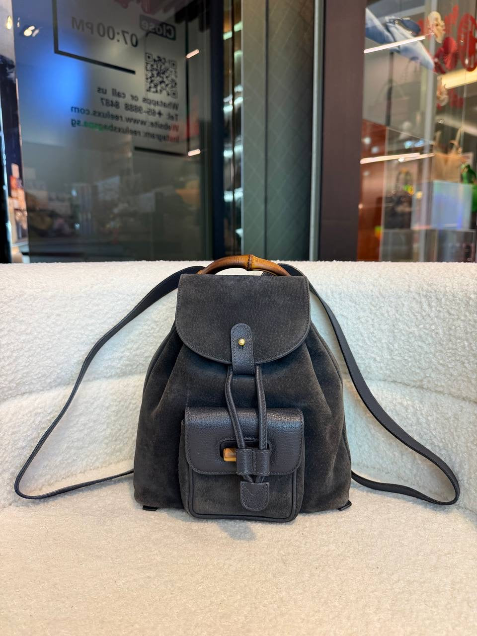 GUCCI Bamboo Backpack Suede Black