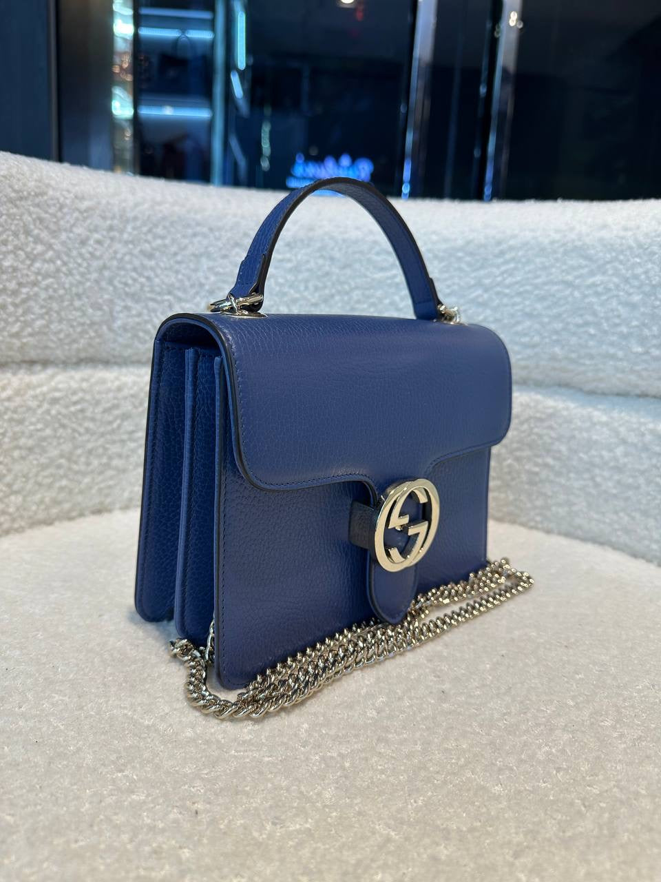 Gucci Blue Leather Medium Interlocking G Shoulder                                                 Bag