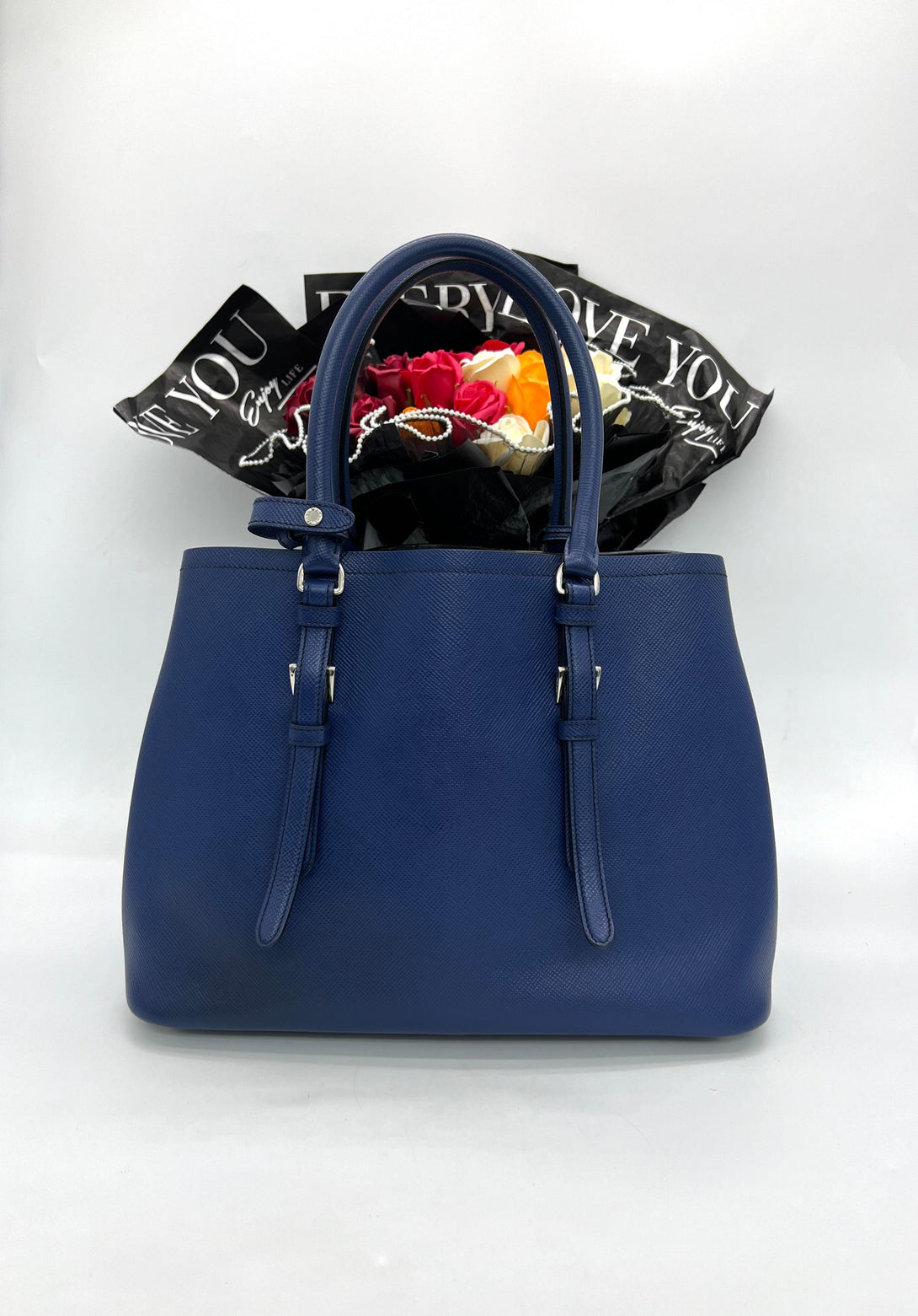 PradaSaffiano CuirCovered-Strap Double Bag, Blue - Reeluxs 