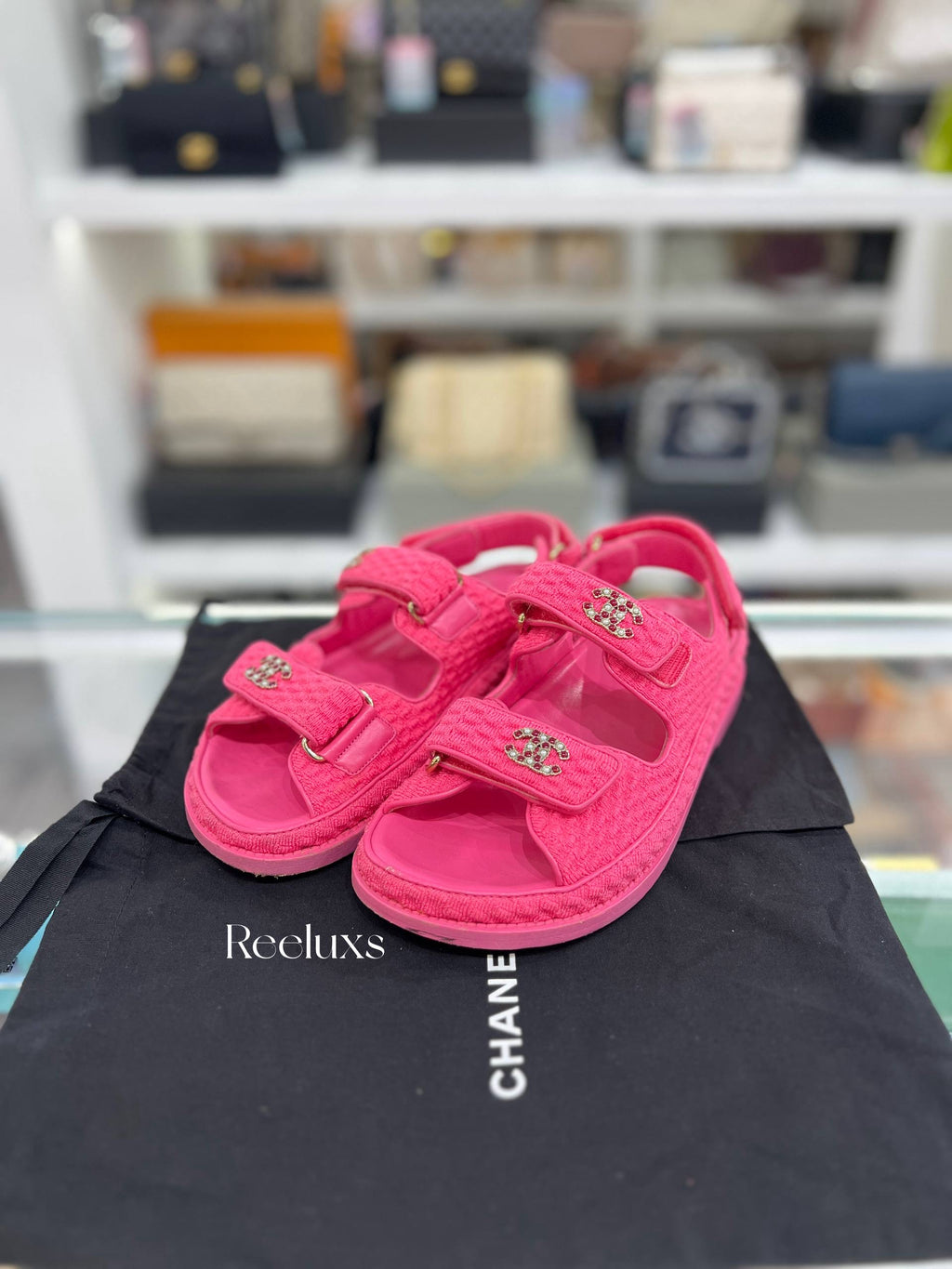 CHANEL Tweed Velcro Sandals 36