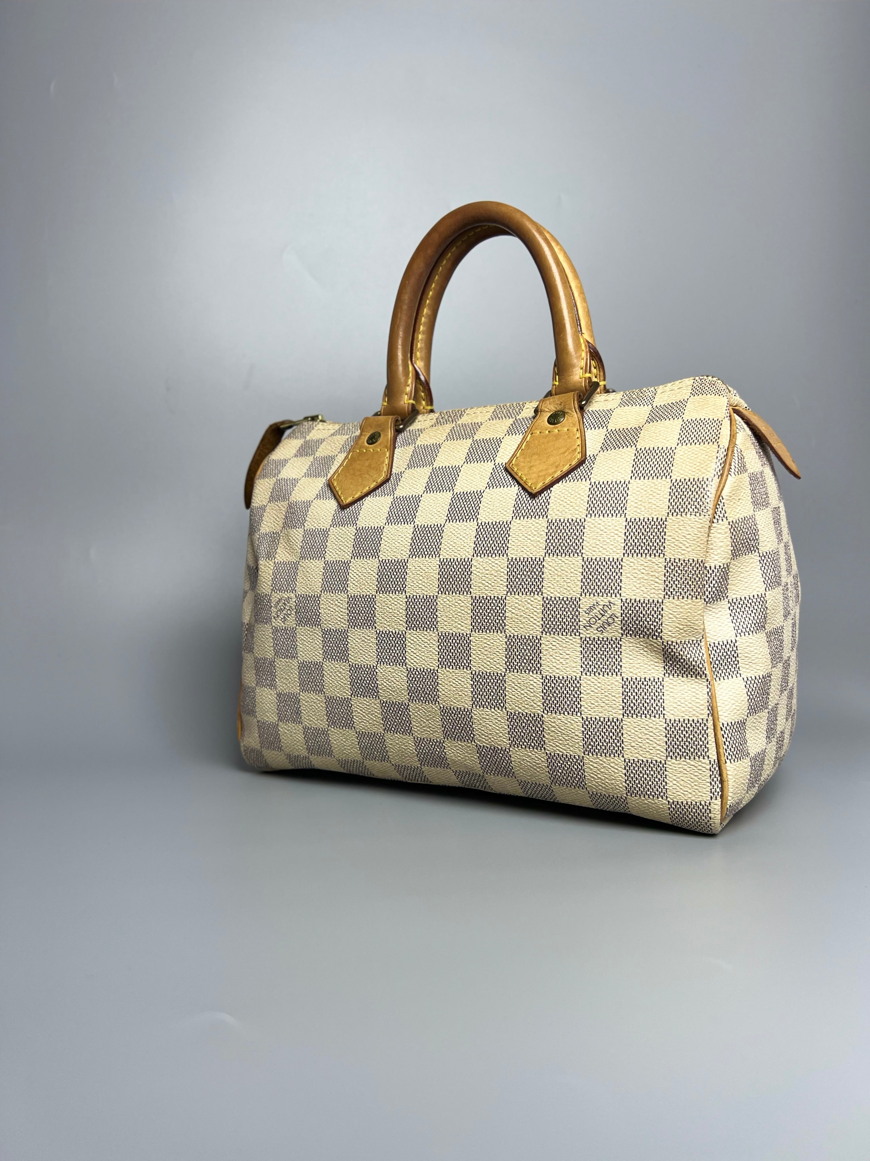 LOUIS VUITTON Speedy 25 White Damier Azur Bandoliere Handbag For Lady - Reeluxs 
