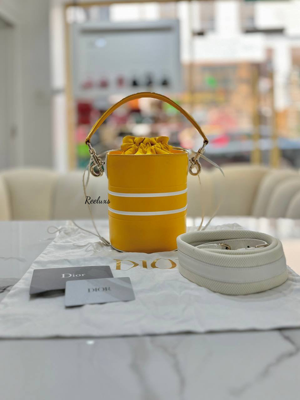 DIOR Small Vibe Bucket Bag Yellow Smooth Calfskin - Women