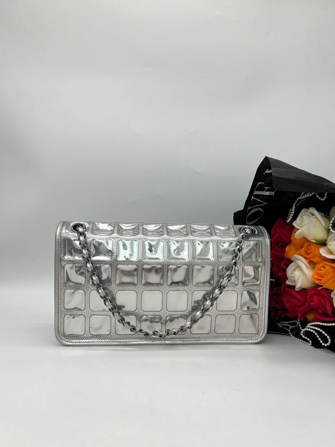 CHANEL Silver Leather Ice Cube Limited Edition Flap Bag - Reeluxs 