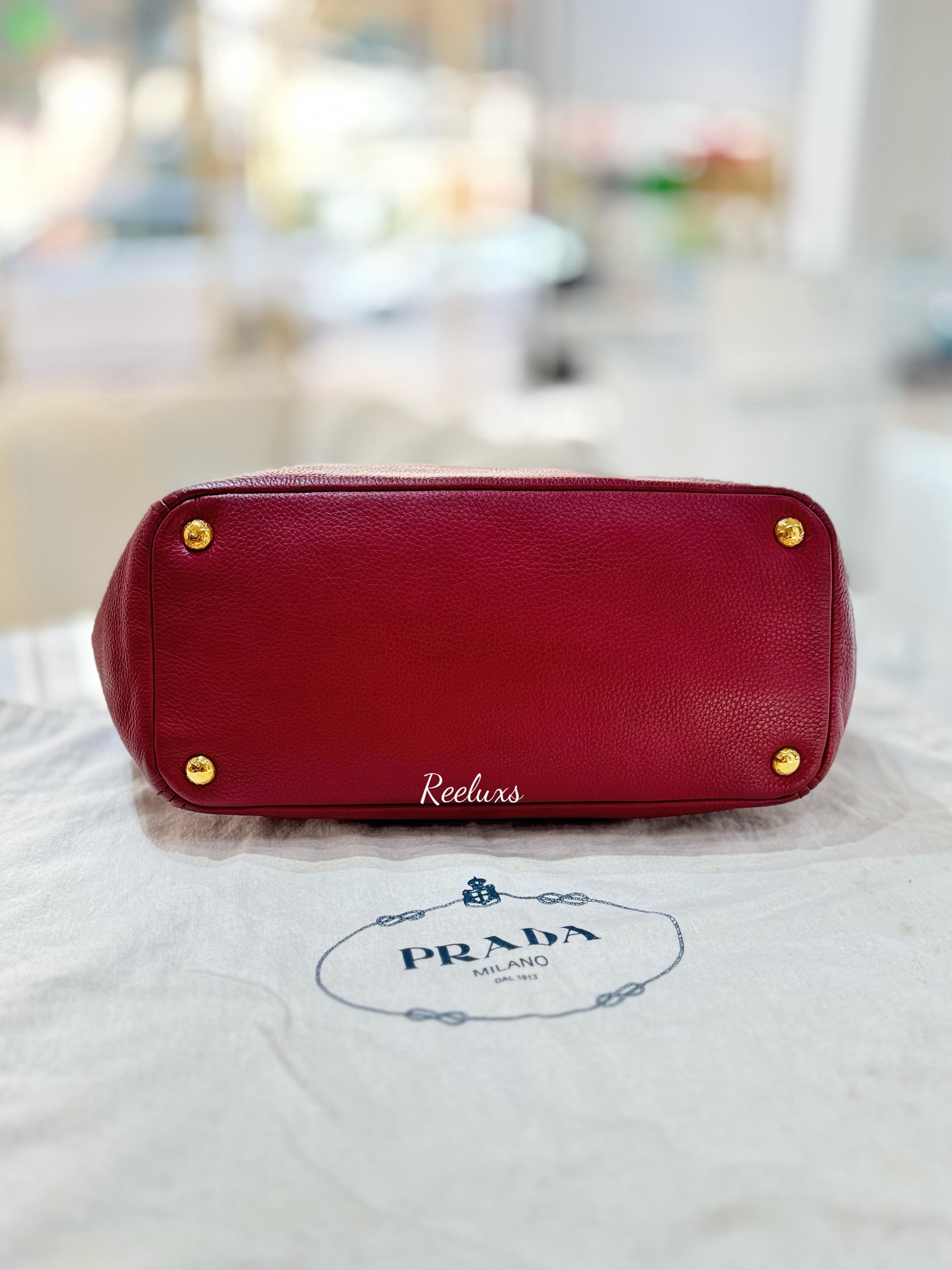 PRADA  Vitello Daino Leather Side Pocket Tote Bag