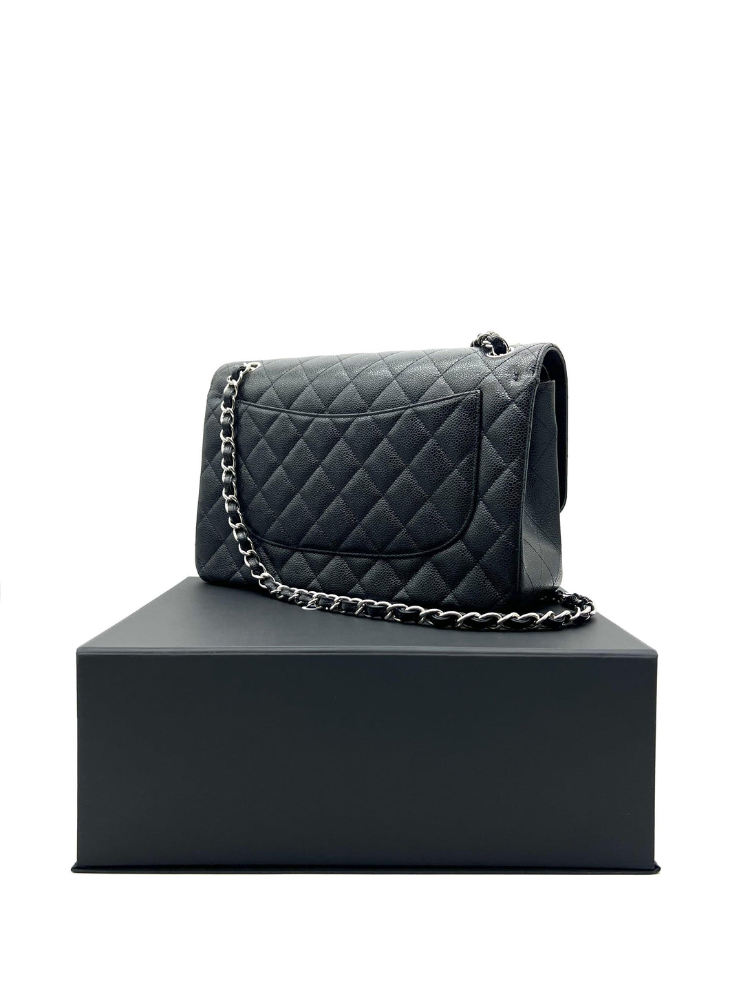 CHANEL Black Quilted Caviar Leather Jumbo Classic Double Flap For Women Shoulder Bag - Reeluxs 