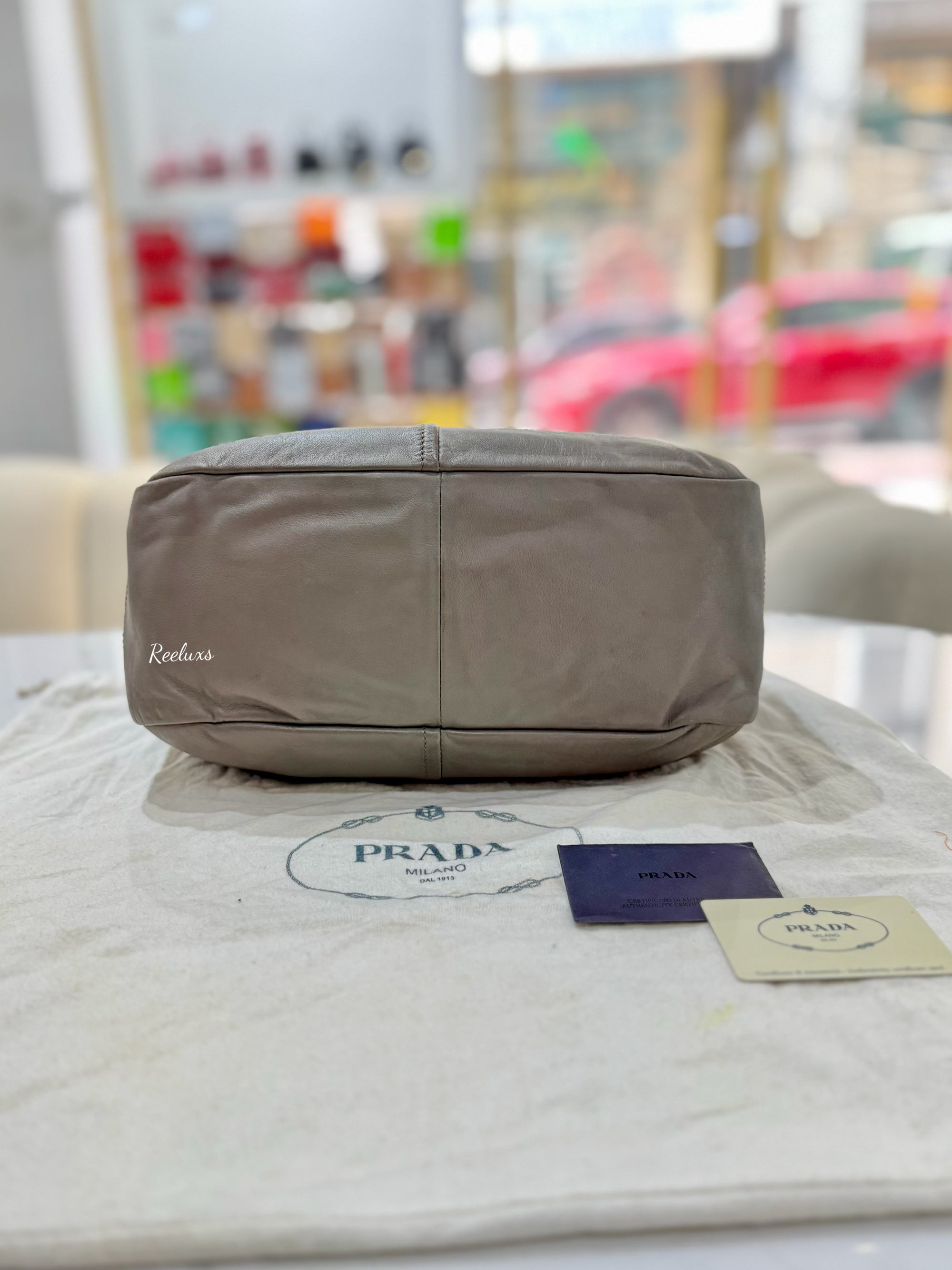 PRADA Gray Vitello Danio Hobo Bag