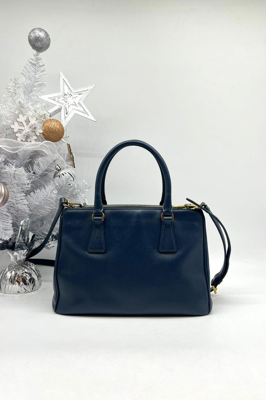 PRADA Saffiano Galleria Bag Small Navy Blue - Reeluxs 