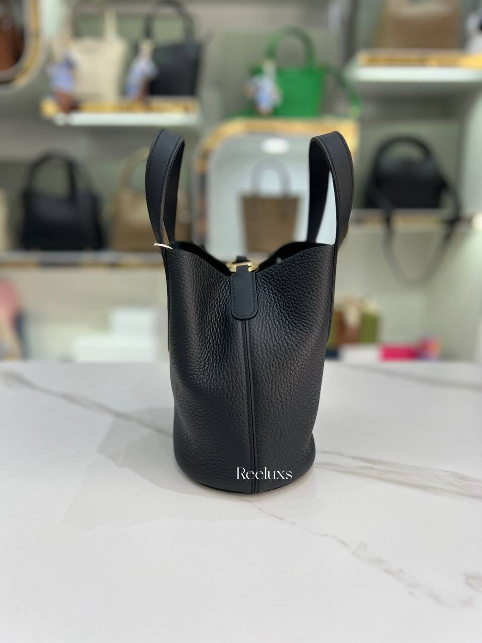 HERMES In-The-Loop 18 Bag In Black Taurillon Clemence and Swift Leather