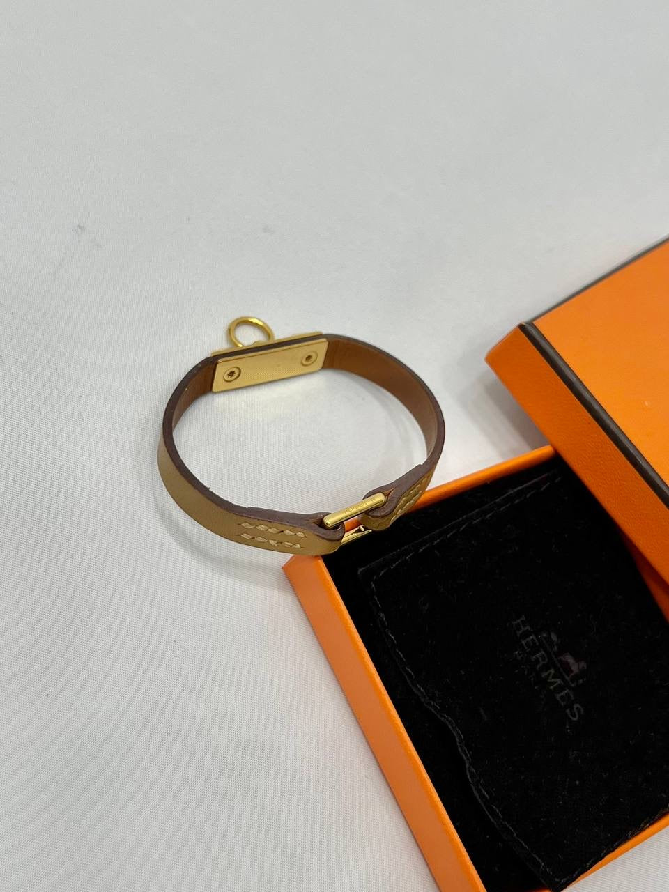 HERMES Mini Rivale Gold Swift Leather Bracelet