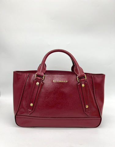 BURBERRY Red Patent Leather Somerford Convertible Tote - Reeluxs 