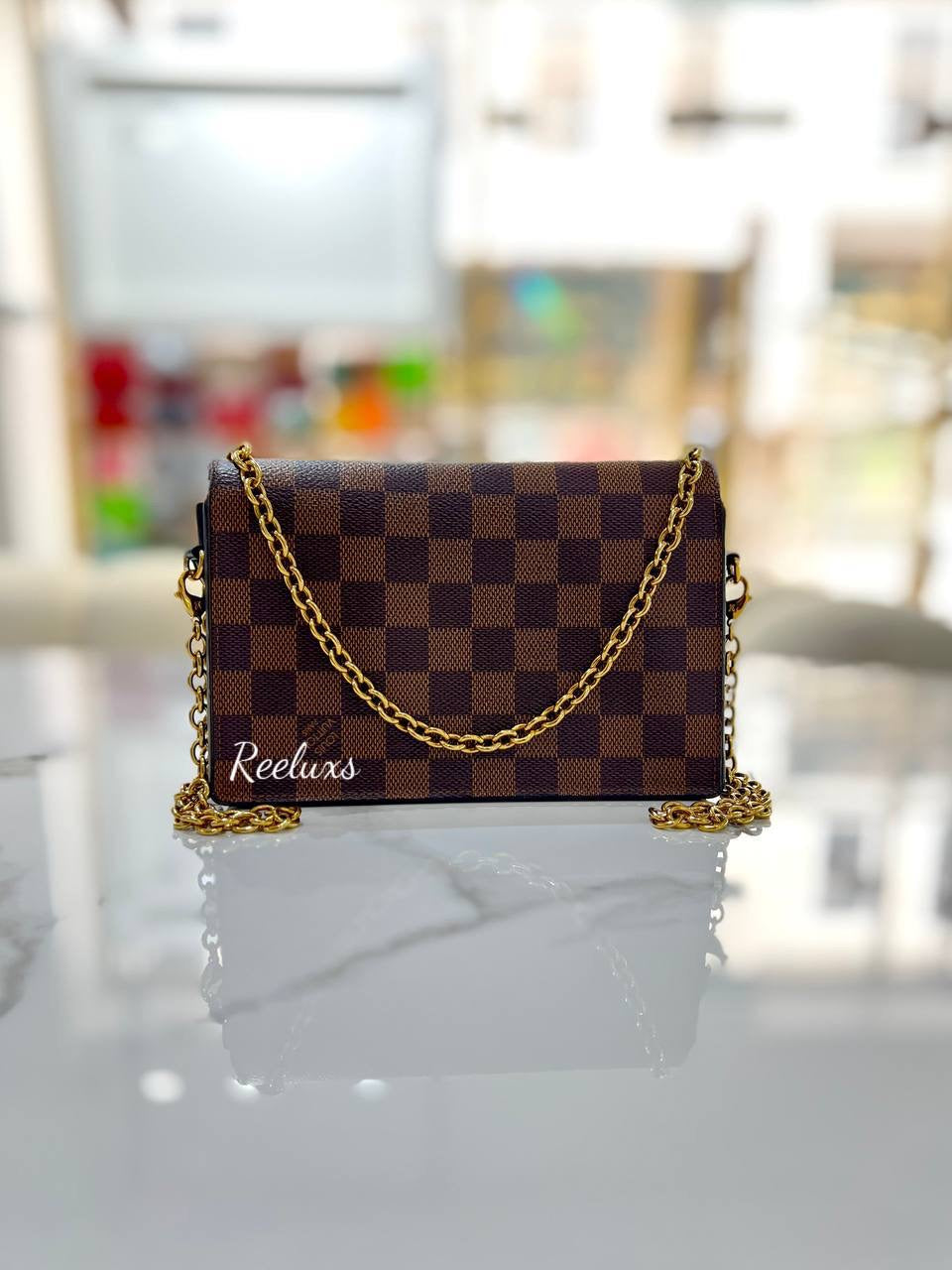 LOUIS VUITTON LV Damier Ebene Vavin Wallet On Chain Brown ( WOC )