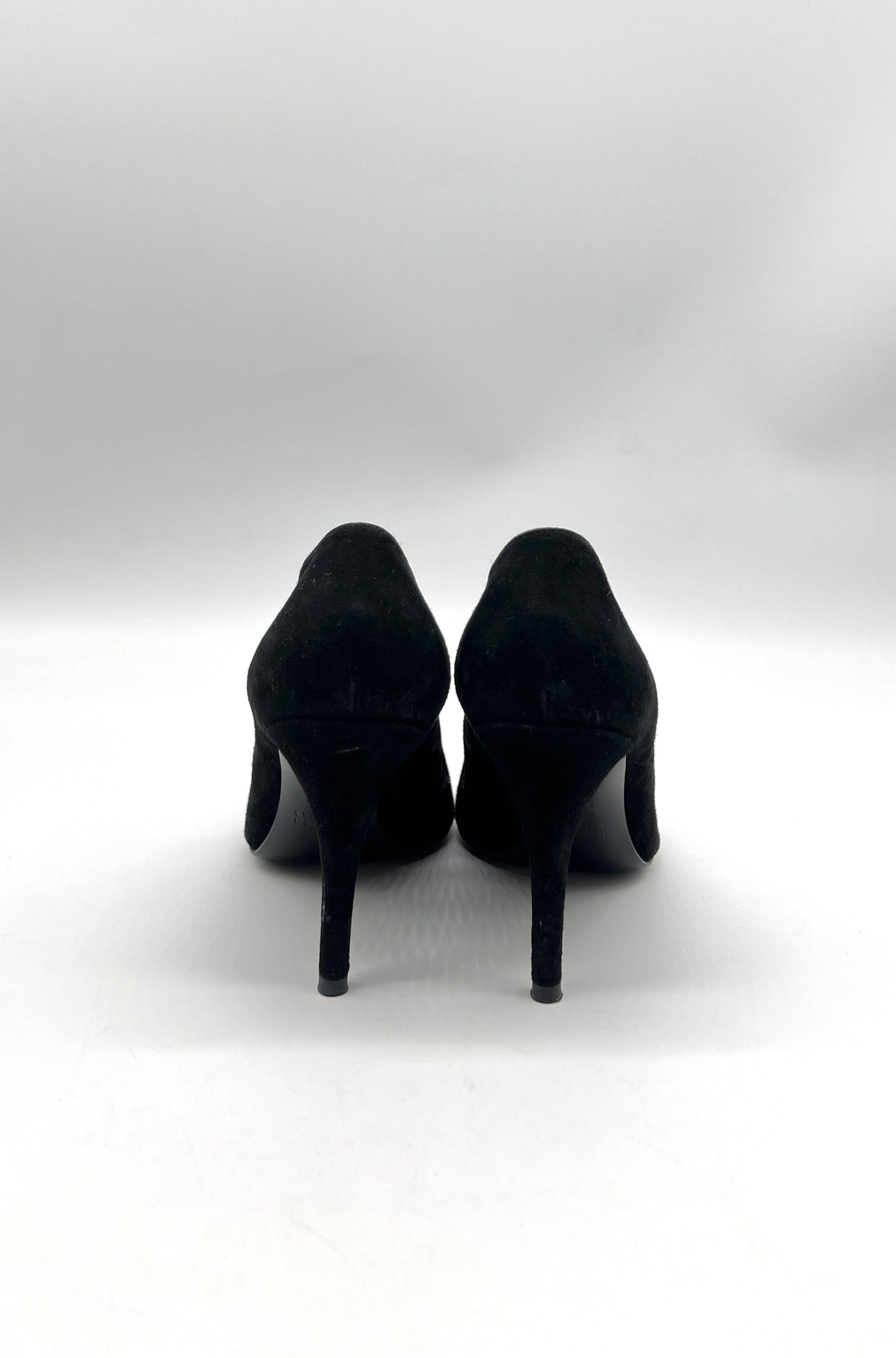 Stuart Weitzman Black Suede & Mesh Flames Pump - Reeluxs 