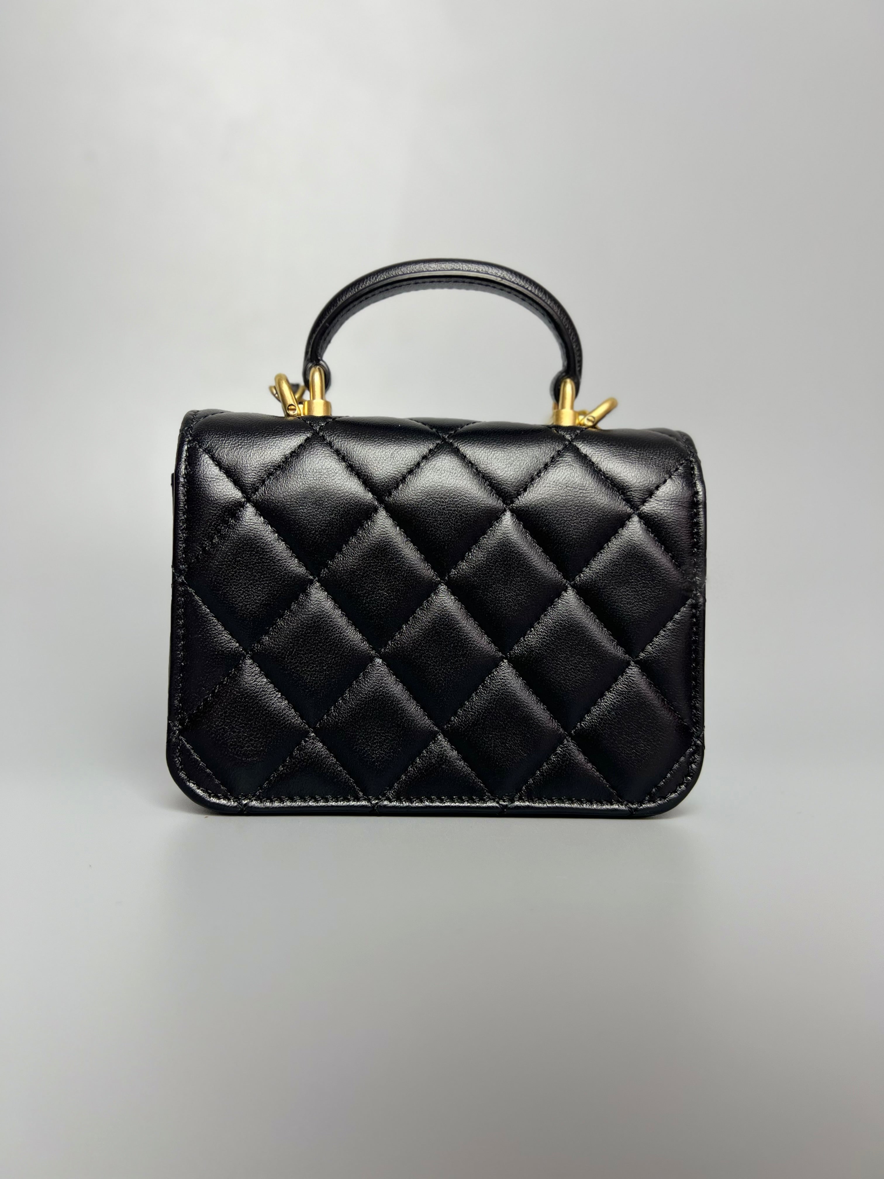 CHANEL Lambskin Black Flap Coin Purse With Chain-Full Set - Reeluxs 