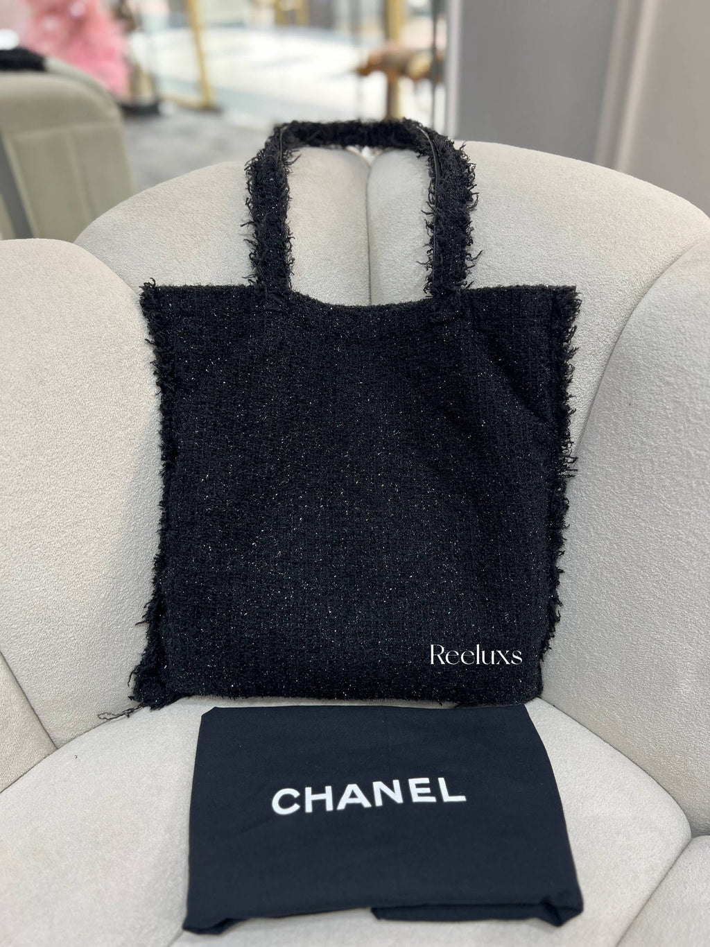 CHANEL Black Deauville Fabric Tote Bag