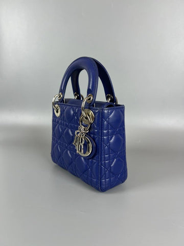 CHRISTIAN DIOR Lady Mini Blue Chain Flap Ver 2 Way  Shoulder Bag