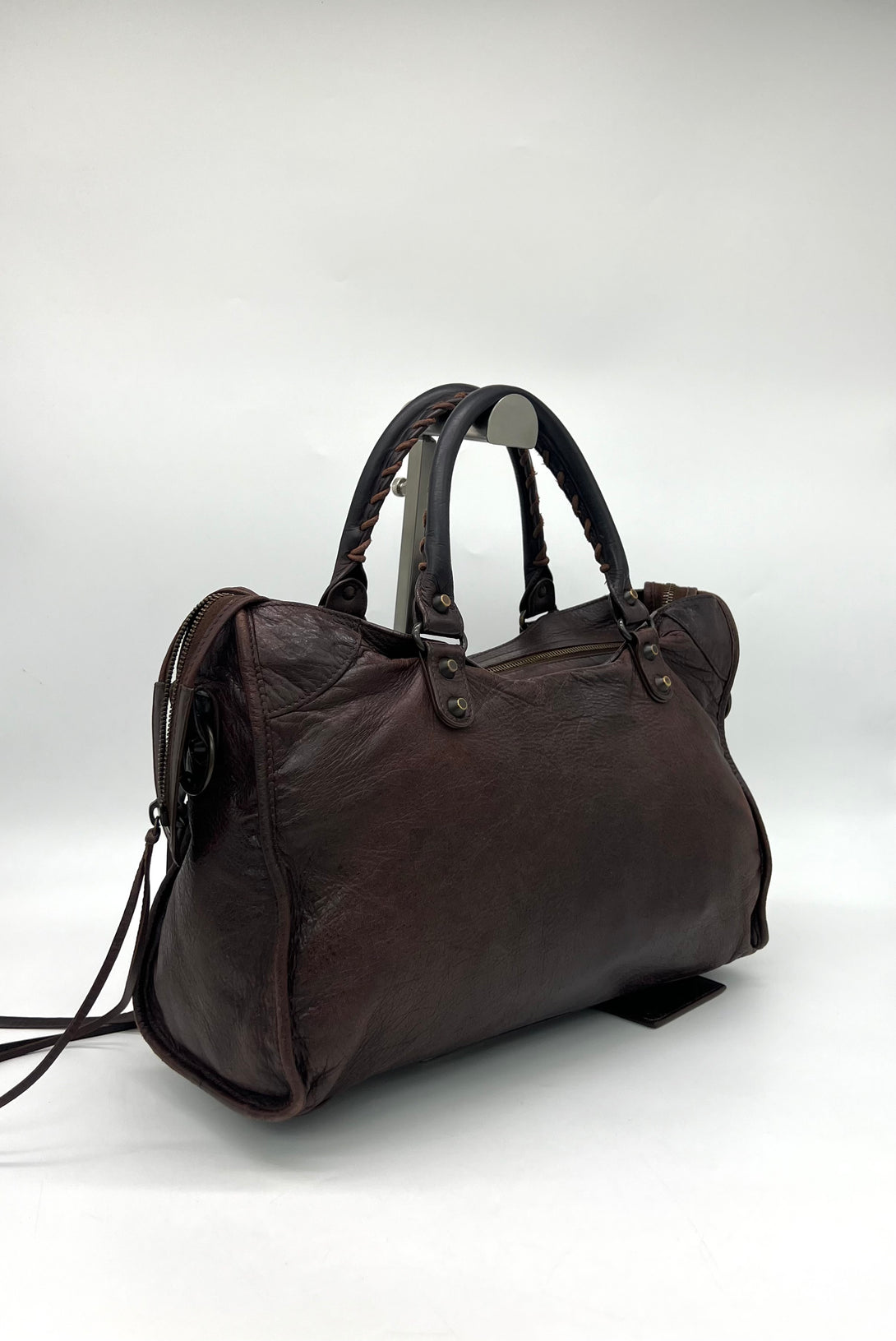 Auth BALENCIAGA Handbag Tote Bag Dark Brown Lamb leather - Reeluxs 