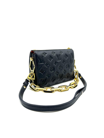 LOUIS VUITTON Coussin BB Bag Black Leather Embossed Monogram Crossbody - Reeluxs 