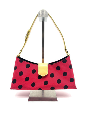 Moschino Red/Black Canvas and Leather Polka Baguette Bag - Reeluxs 