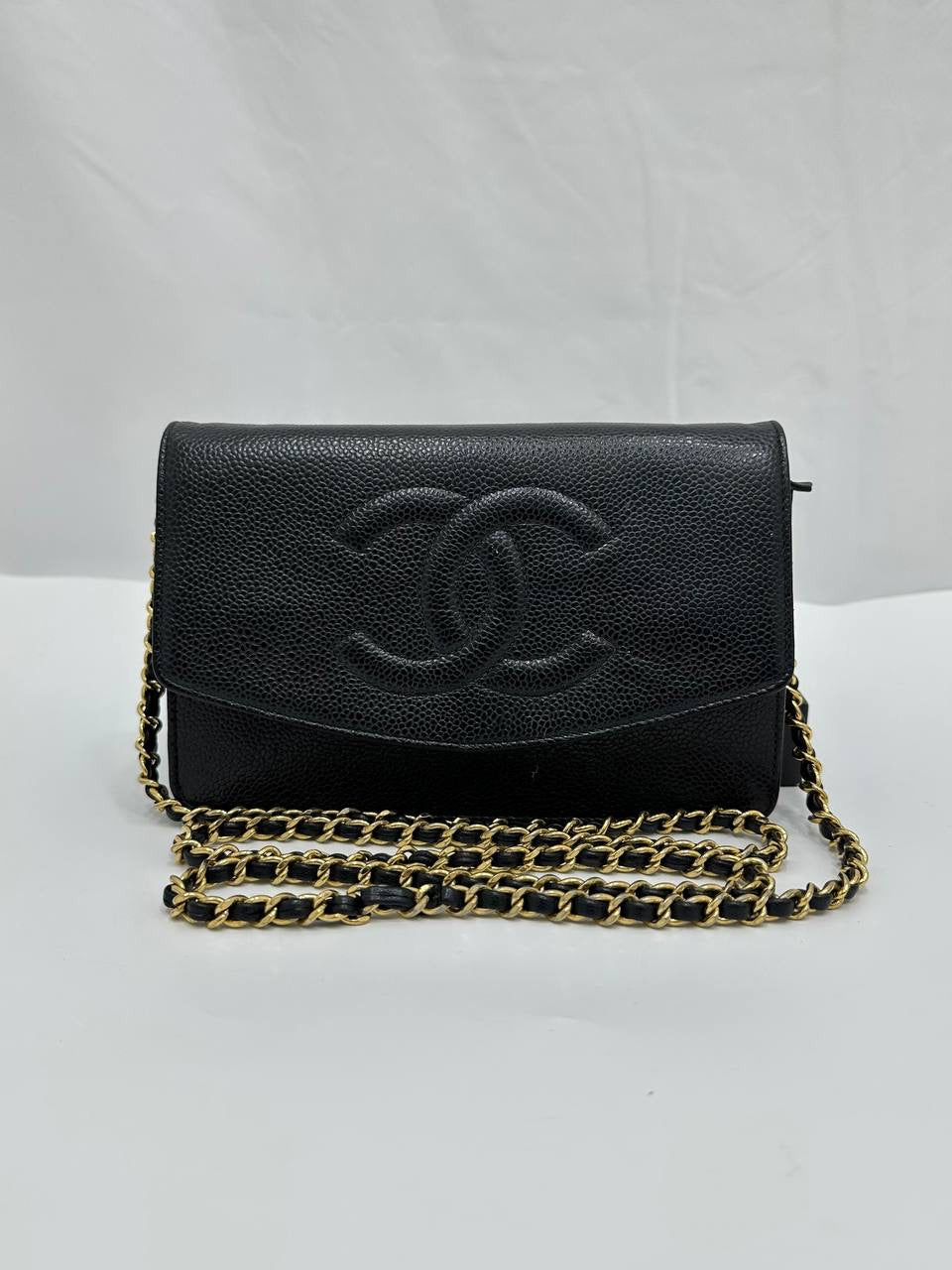 CHANEL Black Caviar CC Logo Timeless Wallet On Chain WOC